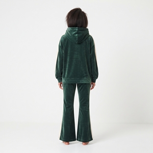 Ensemble de survêtement à capuche en velours vert pour femmes, manches longues, coupe ample, couleur unie avec poches latérales, tenue décontractée d'hiver - Product Image 6
