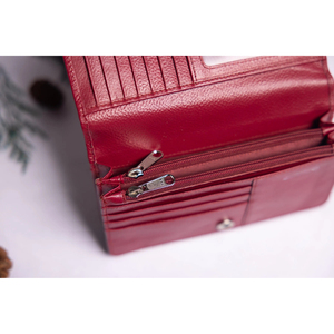 Women's Red PU <b>Long</b> <b>Wallet</b> Zipper Closure Multifunctional Daily Use Minimalist Design - Product Image 6
