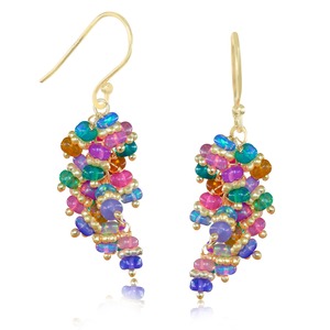 Sterling Silver Natural Multi Gemstone & <b>Opal</b> Drop <b>Earrings</b> Handmade Wire Wrapped French Hook Engagement Gift Party Jewelry - Product Image 1