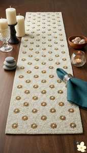 Luxury Rectangular Beaded Table Runner Fabric <b>Mats</b> Handmade Gold Silver Wave Design Durable Eco-Friendly - Product Image 5
