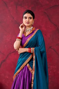 Conjunto de Lehenga Choli de Algodón con Tejido Zari de Narayanpet de Trendbuy con Cinturón - Product Image 6