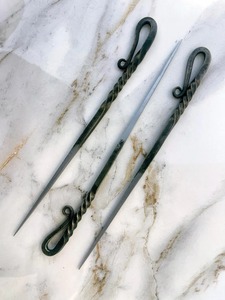 Hand Forged Stainless Steel Kitchen <b>Knives</b> Viking Style <b>Cooking</b> Fork and Spear with Leather Sheath for Party Dining - Product Image 4