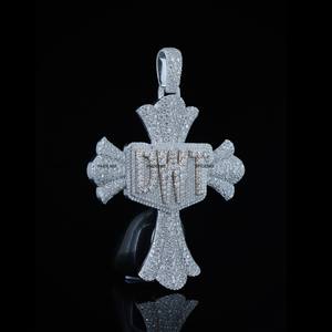 Pendentif croix double couche en moissanite taille brillant rond avec passant standard, testé au diamant testeur par Phoenix Enterprise - Product Image 4