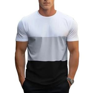 T-shirt à col rond à manches courtes pour homme, coupe classique, tricoté, décontracté, rayé, 100% coton respirant, noir, beige, orange - Product Image 2