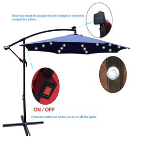 Ombrellone da Esterno a LED Solare da 3 Metri, Impermeabile, 8 Stecche, con Manovella e Base a Croce, per Patio e Giardino - Product Image 3