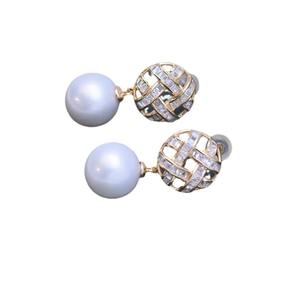 Boucles d'oreilles pendantes en argent S925 avec zircon incrusté, perles d'eau douce rondes blanches fines de 11 à 12 mm - Product Image 4