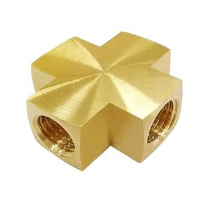 ข้อต่อทองเหลืองแบบกากบาท ขนาด 1/4" NPT เกลียวในเท่ากัน 4 ทาง ข้อต่อแบบตัวเมียทั้งหมด OEM ขึ้นรูปด้วยวิธีการตีขึ้นรูป รูปทรงหกเหลี่ยมต่ำ AOL-027 - Product Image 1