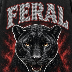 Men's Rhinestone Feral Letter <b>Black</b> <b>Panther</b> Graphic <b>T</b>-<b>Shirt</b> Short Sleeve O-Neck Street Tee - Product Image 1