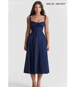 Elegante Vestido Tipo Bustier Azul Marino para Mujer, Vestido de Verano sin Mangas, Ropa Casual de Playa, Atuendo de Fiesta, Ropa a la Moda - Product Image 1