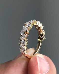แหวนเพชรทรงมาร์คีส์และทรงกลมแบบครึ่งวงกลมลายดอกไม้ ทองคำแท้ 14K เพชรเพาะเลี้ยง แหวนแต่งงาน แหวนแทนคำมั่นสัญญา ของขวัญสำหรับคนรัก - Product Image 3