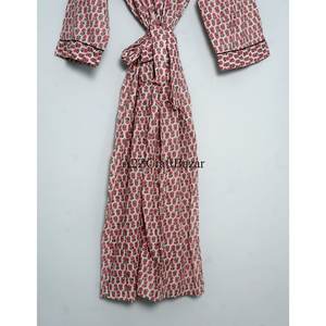 100% Cotton Woven Hand Block Printed Indian Floral Luxury Bath Wear Kimono Robe <b>Sleepwear</b> Nightgown for Summer - Product Image 5