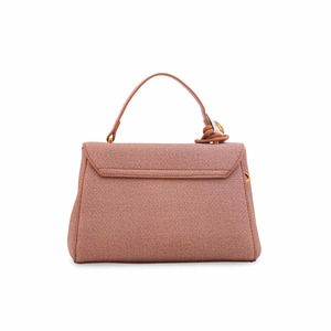 Sac à main formel en lin marron café de qualité supérieure pour femme, avec garniture en cuir brun structuré, poignée supérieure, design élégant pour le bureau - Product Image 2