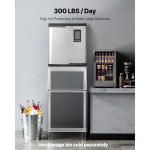 Macchina Professionale per Ghiaccio in Acciaio Inox, Produzione 300 Libbre/Giorno, Autopulente, Programma di Produzione Ghiaccio Regolabile - Product Image 3