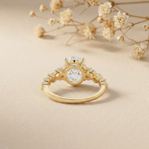 Oval Cut Moissanite Engagement Ring 14K/18K Gold Leaf Side <b>Stones</b> Rhodium Plated Prong & Pave Setting Bridal Wedding Ring - Product Image 3