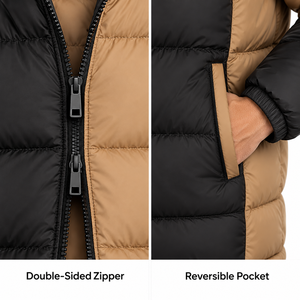 Blouson matelassé réversible pour homme, noir et camel, double face, col montant, en nylon, manteau d'hiver décontracté, logo personnalisé, OEM ODM, vente en gros - Product Image 3