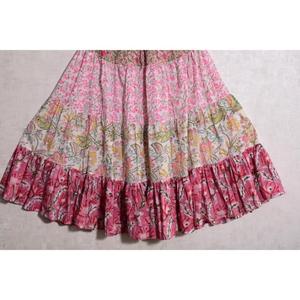 Cotton Block Print Floral <b>Patchwork</b> Bohemian Casual Long <b>Skirt</b> Handmade Washable Pleated Design Natural Waist Maxi <b>Skirt</b> Women - Product Image 3