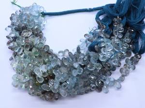 Perles de pierre précieuse en aquamarine mousse naturelle, facettées, forme poire, perles en vrac d'aquamarine mousse, perles d'aquamarine pour la fabrication de bijoux en gros - Product Image 3