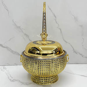 Modern Round Stainless Steel <b>Buffet</b> <b>Server</b> Matte Black Gold Finish Food Warmer Hydraulic Glass Lid Professional Hotel Catering - Product Image 3