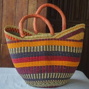 Exquisitos Bolsos Curvos de Seagrass con Asas de Cuero, Bolsos Tote de Paja Tejidos a Mano, Bolsos de Lujo para Mujer, Playa, OEM - Product Image 3