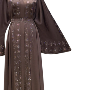 Summer Sale Modest Dubai Beaded Sequined <b>Long</b> Sleeve Abaya Muslim Traditional Handmade Wedding Women Polyester Breathable V Neck - Product Image 2