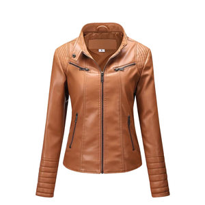 Best Quality Women Genuine Leather Jacket Knitted <b>Canvas</b> Winter Custom Made Quick Dry Breathable Stand Collar Zipper Closure - Product Image 1