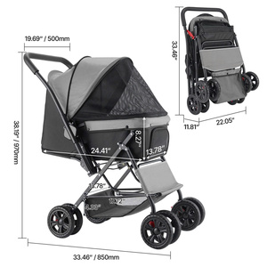 Poussette pliable haut de gamme pour chien avec design à 4 roues, maille en nylon imperméable et poignée réversible - Product Image 4