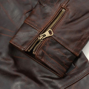 Veste en cuir marron foncé pour homme, style Cafe Racer, vintage, pour motard, fermeture éclair, cuir véritable, veste moto, vente en gros OEM - Product Image 4