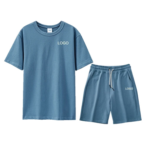 Ensemble T-shirt et short pour homme 100 % coton 250 g/m² à manches courtes, couleur unie, décontracté, respirant, pour l'été - Product Image 6