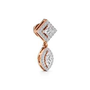 Boucles d'oreilles pendantes en or rose et diamants, coupe princesse, géométriques, bijoux de luxe pour femmes, bijoux de mariage - Product Image 2