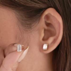 Moissanite 925 Sterling Silver 14K Gold Plated <b>Stud</b> Earrings Minimal Luxury Elegant Silver Jewelry Gift For Her - Product Image 6