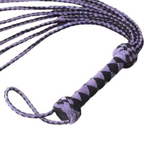 Real Leather Flogger Whip with Long Falls Reinforced Handle Base Steel Buckle 3.5cm Width - Product Image 5