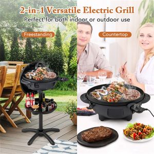 Barbecue a Gas con Affumicatore 1200W, Griglia Elettrica con Doppia Zona di Cottura 2-in-1, da Terra e da Tavolo per 6-10 Persone - Product Image 5