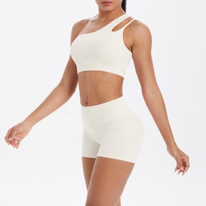White Seamless Crop Top High Waist Biker Shorts 2 Piece Yoga Set Sportswear Activewear - Product Image 1