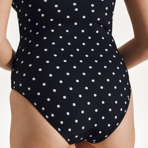 Maillot de bain une pièce élégant à pois noirs et blancs, style col en V, pour femme, avec découpe automatisée - Product Image 5
