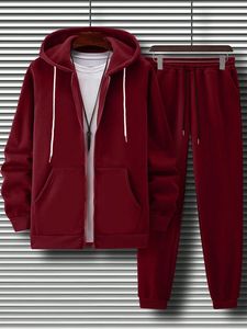 Men's <b>Zip</b> <b>Up</b> <b>Hoodie</b> Jogger Set Solid Color Fleece Tracksuit Casual Streetwear Winter Wear - Product Image 4