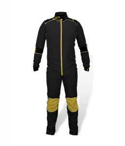 Mono negro de cuerpo entero para hombre con detalles amarillos y cremallera frontal para paracaidismo, traje de paracaidismo de alto rendimiento - Product Image 2