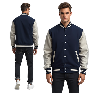 Unisex Modern Hooded Breathable Winter Color Block Wool/Polyester Varsity Jacket - Product Image 2