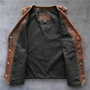 Custom Genuine Distressed Leather <b>Utility</b> <b>Vest</b> Vintage Snap Button Motorcycle Hunting Outdoor Workwear <b>Vest</b> OEM - Product Image 2