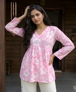 NUEVA COLECCIÓN, TOP DE ALGODÓN ESTAMPADO PARA USO DIARIO, PRECIO AL POR MAYOR, PRENDAS ÉTNICAS, ROSA BEBÉ - Product Image 1
