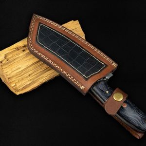 Cuchillos de carnicero profesionales tradicionales con hoja de corte rectangular ancha, mango de madera duradero y funda de cuero para carne - Product Image 6