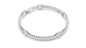 Bracelet tennis à fermoir à maillons, avec diamant de laboratoire taille émeraude 5 carats et halo pavé rond, en or massif 18 carats, bijoux fins pour femme - Product Image 4