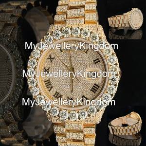 Montre de luxe entièrement automatique sertie de diamants Moissanite avec cadran en verre, bracelet en acier inoxydable, résistante à l'eau 10 bars - Product Image 4