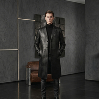 Manteau long en cuir véritable personnalisé pour homme, col à revers, simple boutonnage, manches classiques, fermeture éclair, capuche, en modal écologique