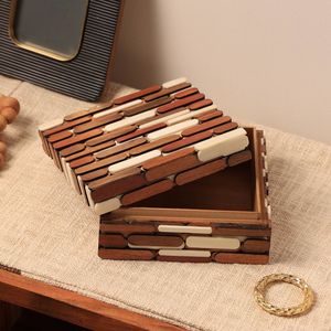 Caja de Joyería Decorativa de Lujo, Negra y Blanca, con Incrustaciones de Hueso, Diseño Geométrico Hecho a Mano, Minimalista, Impermeable, para Sala de Estar - Product Image 4