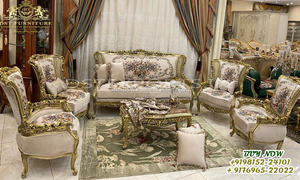 การออกแบบพิเศษโซฟาห้องนั่งเล่นพร้อมโต๊ะชุดโซฟาเสร็จสิ้นสีทองซื้อชุดโซฟาไม้แกะสลักมือ - Product Image 3