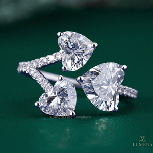 <b>Heart</b> Cut Three Stone Ring Lab Grown Diamond for Women Elegant Bridal Engagement Wedding Fashion Jewelry - Product Image 2