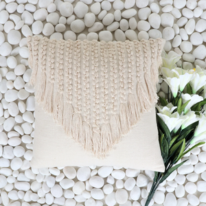 Hand Tufted Texture Boho Ivory Stripe Fringe Cushion Cover Handmade <b>Decorative</b> <b>Pillow</b> Case for Sofa Bedroom Living Room Home - Product Image 1