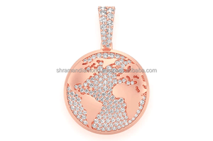 Custom Geometric World Globe <b>Pendant</b> Moissanite Diamond Accents Two Tone 10K <b>Solid</b> <b>Gold</b> Unisex Iced Hip Hop Inspired Statement - Product Image 4