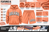 Ensemble sweat à capuche et short pour homme personnalisé, en molleton de coton pêche, décontracté, pour l'automne, avec logo imprimé sur le devant, ensemble 2 pièces pour homme