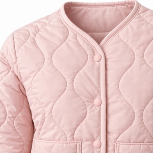 Wholesale Women Collarless Quilted Jacket Lightweight Wave Pattern Padded Outerwear Snap <b>Button</b> Short Winter Warm <b>Coat</b> - Product Image 4